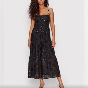Stylish Black Eyelet Midi Dress